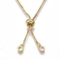 Adjustable Brass Cubic Zirconia Slider Bracelet Bolo Bracelet Gold 9.4" P288