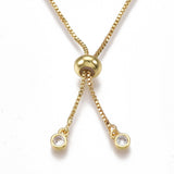 Adjustable Brass Cubic Zirconia Slider Bracelet Bolo Bracelet Gold 9.4" P288