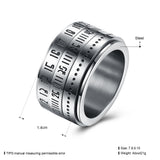 Stainless Steel Band Fashion Wedding Ring Black Men's Unisex Numbers B473