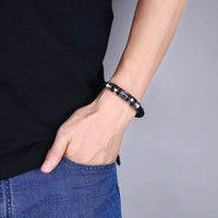 Stainless Steel Leather Bracelet 8 Inches 9MM Magnetic L378