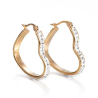 Stainless Steel Hoop Earrings Polymer Clay Rhinestone Heart Gold 30x28x4mm P346