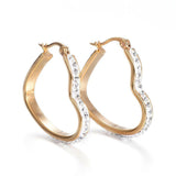 Stainless Steel Hoop Earrings Polymer Clay Rhinestone Heart Gold 30x28x4mm P346