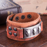 Leather Bracelet Brown Button Clasp L451