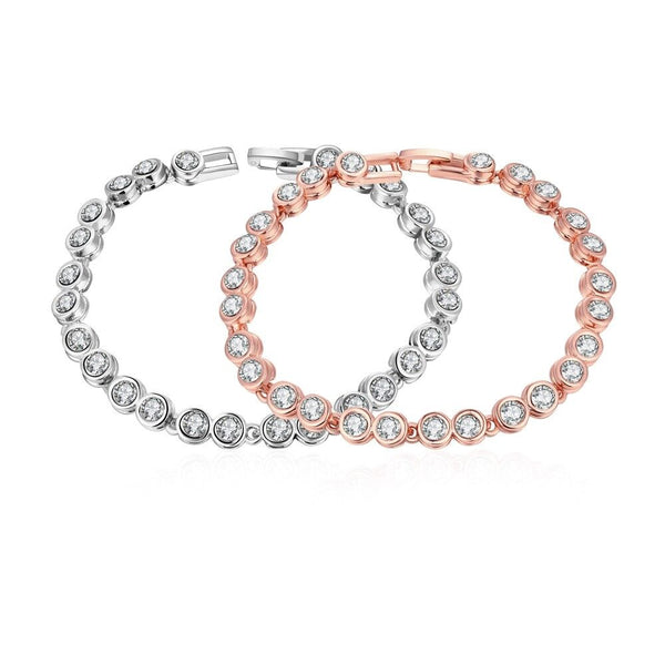 Rose Gold Platinum Plated Bracelet 7.91 Inch AAA Zirconia Snap Lock Clasp L152