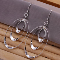 Sterling Silver Plated Chandelier Circles Hoop Pierced Earrings L153