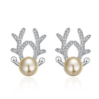 Sterling Silver Plated Earrings Reindeer Stud AAA Zirconia  Push Back Clasp L695