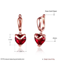 Rose Gold Plated Earrings Heart Hoop Huggies Zirconia Red Latch Back Clasp L673