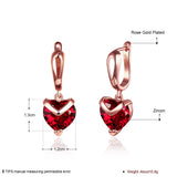 Rose Gold Plated Earrings Heart Hoop Huggies Zirconia Red Latch Back Clasp L673