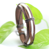 Genuine Leather Bracelet Men's Unisex Wrap Tribal Brown White Adjust 7-9 In H150