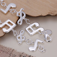 Women's Unisex Sterling Silver Plated  Silver Bracelet Beads Song Notes Good Luck L40