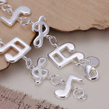 Women's Unisex Sterling Silver Plated  Silver Bracelet Beads Song Notes Good Luck L40