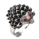 Cuff Ring Rhinestone Ring Hedgehog Antique Silver Size 8 Adjustable 18mm P446