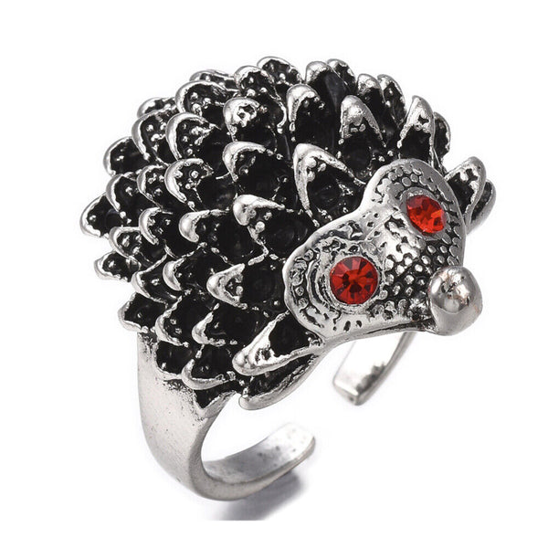 Cuff Ring Rhinestone Ring Hedgehog Antique Silver Size 8 Adjustable 18mm P446