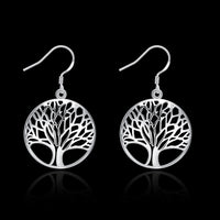 Sterling Silver Plated Earrings Drop Dangle Fish Hook Tree Of Life .96" L407