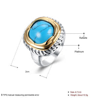 Platinum Plated Halo Ring Womens Gold Kallaite Stone Blue B505