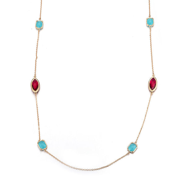 Yellow Gold Plated Necklace Chain AAA Zirconia Blue Red Lobster Clasp B380