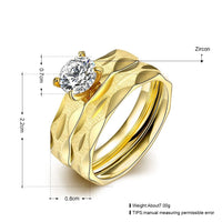 Stainless Steel Bridal Engagement  Set Ring Yellow Gold AAA Zirconia Women B439