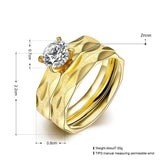 Stainless Steel Bridal Engagement  Set Ring Yellow Gold AAA Zirconia Women B439