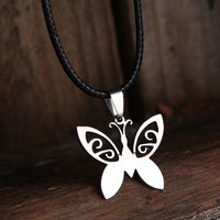 Mens Unisex Stainless Steel Leather Necklace Butterfly L54