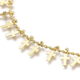 Bracelet Anklet Cross Charms Stainless Steel Lobster Gold Plated 9.8" Z5