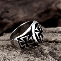 Stainless Steel Antique Gothic Biker Tribal Ring Black Men's Unisex Cross B205