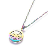 Stainless Steel Set Stud Earring Pendant Necklace  Flower 17.7" Pin 0.8mm P480