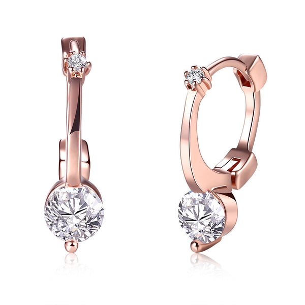 Rose Gold Plated Earrings Hoop Huggies AAA Zirconia  Latch Back Clasp L463