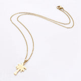 Stainless Steel Set Earring Pendant Necklace Coconut Tree Gold 18" P796