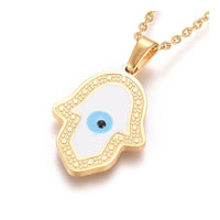 Stainless Steel Enamel Pendant Necklace Lobster Hamsa Evil Eye Gold 17.5" A251