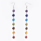 Chakra Natural Stone Beads Dangle Earrings Platinum Hooks 114mm 0.6mm P212