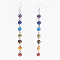 Chakra Natural Stone Beads Dangle Earrings Platinum Hooks 114mm 0.6mm P212