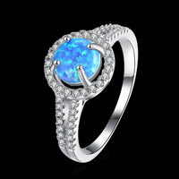 Platinum Plated Ring Womens Halo AAA Zirconia Opal Stone Blue B522