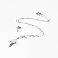 Stainless Steel Set Pendant Necklace Stud Earrings Lobster Cross Silver 17" A463