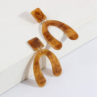 Resin Dangle Earrings Alloy Rectangle Letter U Gold Plated Peru 80x45mm  P647
