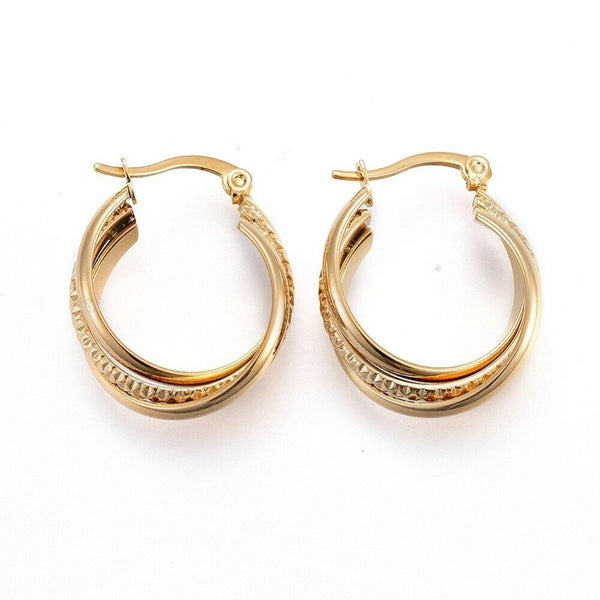 304 Stainless Steel Hoop Earrings Gold 26.5x21x7.5mm  1.5x0.5mm P173