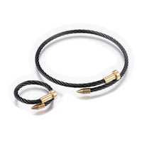 Stainless Steel Set Adjustable Bangles Rings Gunmetal Blacxk Gold Z826