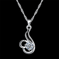 Sterling Silver Necklace Pendant Drop AAA Zirconia 18" 1MM Lobster Clasp B444