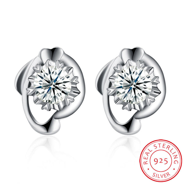 Sterling Silver Plated  Earrings  Stud AAA Zirconia  Push Back Clasp L773