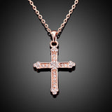 Rose Gold Plated Necklace Pendant Cross AAA Zirconia 20" 2MM Lobster Clasp B335