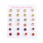 Stainless Steel Ear Studs Rhinestone Flat Round Mixed Color Gold 14mm 6Pair Z389