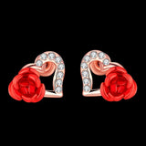 Rose Gold Plated Red Earrings Stud AAA Zirconia Push Back Rose .48" L176