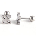 304 Stainless Steel Ear Plugs Ear Studs Flower Silver 6x8x2mm Pin: 1mm Z353