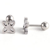 304 Stainless Steel Ear Plugs Ear Studs Flower Silver 6x8x2mm Pin: 1mm Z353