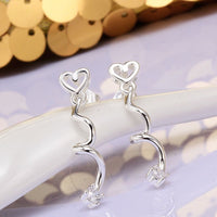 Sterling Silver Plated Earrings AAA Zirconia Push Back Heart .24" L369