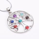 Chakra Alloy Pendant Necklaces Stainless Steel Chain Gemstone Tree Of Life P369