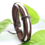 Genuine Leather Bracelet Men's Unisex Wrap Tribal Brown White Adjust 7-9 In H150