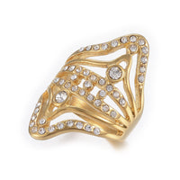 304 Stainless Steel Rhinestone Ring Wide Band Rings Hollow Gold Size 7 17mm Z707