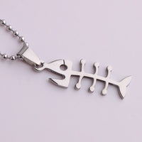 316L Stainless Steel Pendant  0.5X1.49 Inch Fish Bones Necklace 22" B92