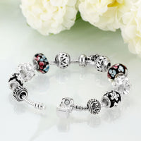 Sterling Silver European Black Beads Heart Bracelet 8 Inches 2.7MM Magnetic L104