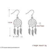 Silver Plated Dangle Earrings Wind Dream Feathers Catcher Fish Hook 56x20mm P129